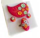 Komplet Pomlad - Ogrlica, prstan, uhani - ciklamen